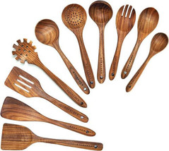 10 Pcs Natural Teak Wooden Kitchen Utensils Set Wooden Utensils for Cooking - $143.57