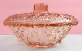 KIG MALAYSIA PINK GLASS FOOTED COVERED CANDY DISH w/LID HEARTS &amp; ROSES P... - £10.06 GBP