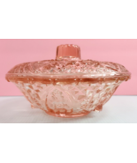 KIG MALAYSIA PINK GLASS FOOTED COVERED CANDY DISH w/LID HEARTS &amp; ROSES P... - £9.90 GBP
