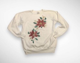 Vintage Christmas Flower Poinsettia Hand-painted Crewneck Sweatshirt XL - $22.00