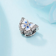 925 Sterling Silver Blue Butterfly Sparkling Charm Bead - £13.07 GBP