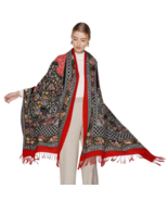 Anyyou Scarf 100% Merino Wool Red and Flower Frames Silk Satin Large Winter - $1,601.07 MXN
