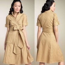 Dianne Von Furstenberg Bellette Tan Cotton Eyelet  Midi Wrap Dress Sz 2 - $930.50 MXN