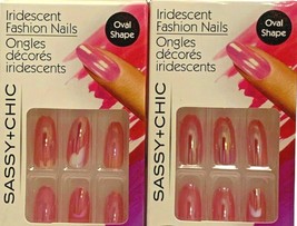 Sassy + Chic Iridescent Pink Fashion Nails 12 Pieces Oval Shape 2 Packs - £9.27 GBP