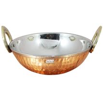 Prisha India Craft Copper Stainless Steel Hammered Karahi Indian Dishes Serve Wa - £47.00 GBP