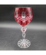 Czech Bohemian Cranberry Red Cut to Clear Crystal Water Wine Glass Goblet - $544.63 MXN