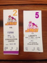 Pair Vtg JMU James Madison University Sports Ticket Stubs Furman Liberty 1992 - £19.57 GBP