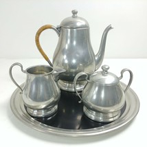 Queen Art Tea Set Hand-made Pewter Pot Tray Sugar Creamer Hallmark Stamp 5pc set - £62.27 GBP