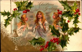 Vintage 1906 Embossed Christmas POSTCARD-&quot;CHRISTMAS Greetings&quot; Bkc - £3.16 GBP
