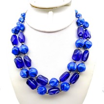 Double Strand MCM Blue Necklace, Vintage Choker Length Beads in Brilliant Colors - £25.43 GBP
