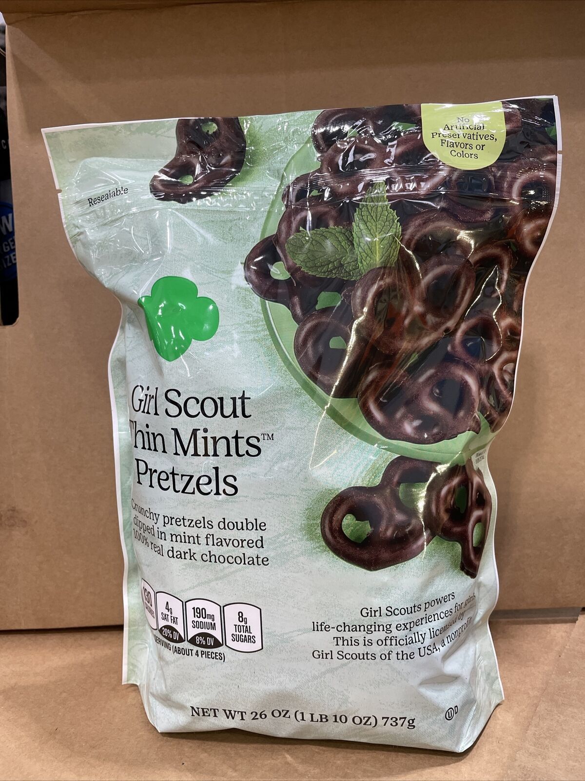Primary image for Girl Scout Thin Mints Pretzels 100% Real Dark Chocolate, 26 Oz