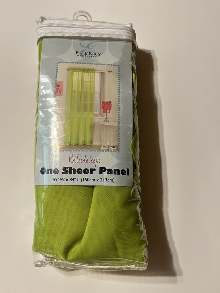 Brand NewEllery Homestyles Kaleidoscope Lime Curtain One Sheer Panel 59”... - $3.99