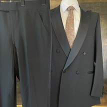 VTG Pierre Cardin 42L 36 x 34 USA MADE Black 100% Wool Double Breasted Tuxedo - $179.99