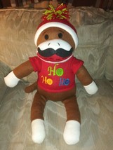 Dan Dee Sock Monkey Plush 24&quot; Christmas Ho Ho Ho Mustache Xmas Stuffed Animal... - £41.45 GBP