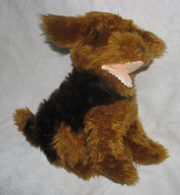 Graphics International Stuffed Plush Puppy Dog Brown Black 1983 Open Mouth Teeth - £43.59 GBP