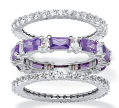 Round Cz Purple Crystal 3 Piece Ring Platinum Sterling Silver 6 7 8 9 10 - £160.35 GBP