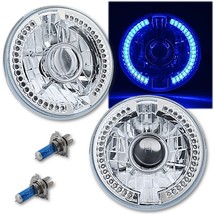 7&quot; Blue LED Halo Ring Projector Headlight Light Pair Fits: 76-17 Jeep Wrangler - £55.91 GBP