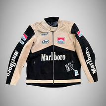 Marlboro Racing Jacket – Cream &amp; Black Suede Leather Motorcycle Style - £188.06 GBP