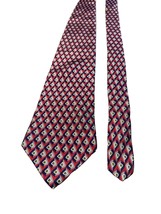 Halston Mens Silk Necktie Red Blue Diamond Pattern Vintage - $10.79