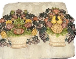 Syroco Wall Plaque Mid Century Modern Set of 2 Vintage Fruit Flower Bask... - £21.35 GBP