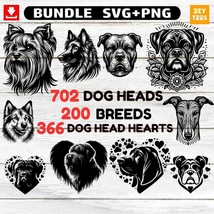 Complete Dog Breeds Bundle Heads 702 Dogs Head 366 Heart Dog Design Svg ... - $2.98