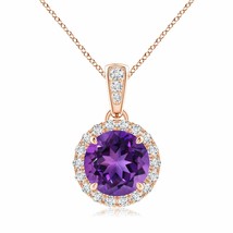 ANGARA Claw-Set Round Amethyst Pendant Halo in 14K Gold (Grade-AAAA Size-7) - £806.63 GBP