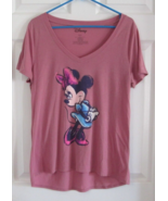 DISNEY Cartoon Sketch &quot;Minnie Mouse&quot; Hi-Lo V-Neck Tagless T-Shirt (XL) Pink - £14.01 GBP