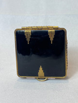 Art Deco Columbia Creations Compact Gold Tone Mesh and Enamel Powder Box - £39.38 GBP