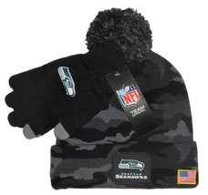 Seattle Seahawks Nfl Premium Men&#39;s Camo Cuffed Knit Winter Hat &amp; Glove Set $50 - £26.18 GBP