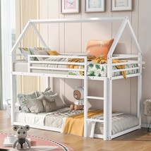 Bunk Bed Twin Over Twin Junior Metal Floor with Ladder, House Shaped Bunk Bed Fr - £307.30 GBP