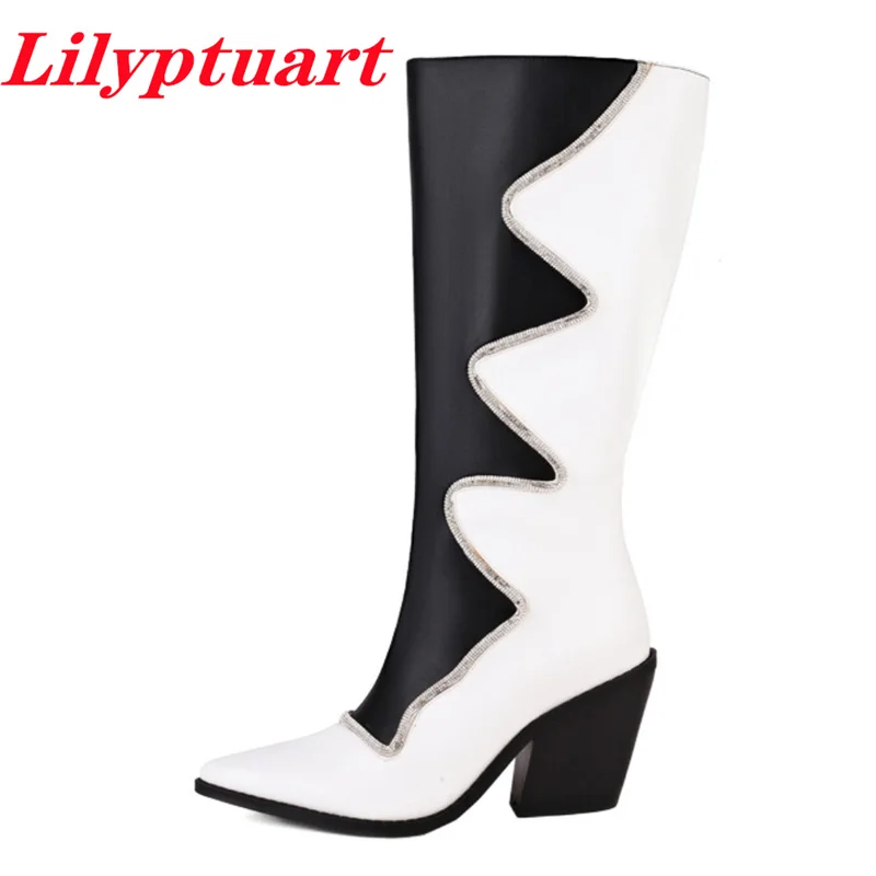 LILYPTUART ZA Boots Woman Winter 2023, Fashiona Pointed Toe Drill Bar Mixed Colo - £143.22 GBP