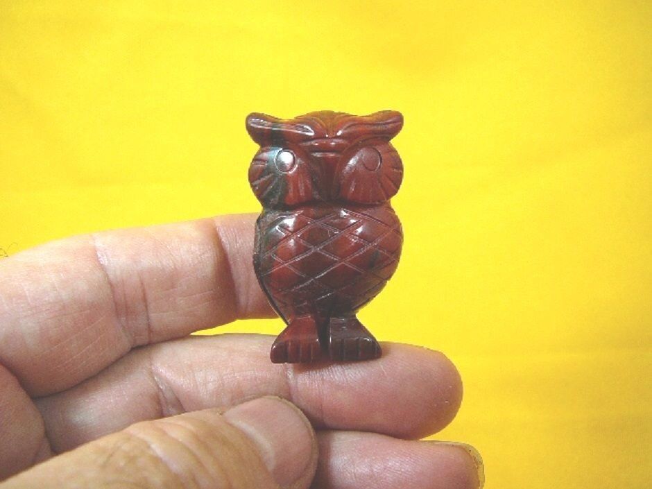 (Y-BIR-OW-553) little RED OWL BIRD gemstone gem STONE carving OWLS birds... - $14.01