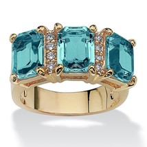 14K Gold Emerald Cut Blue Topaz December Birthstone Ring Size 5 6 7 8 9 10 - £63.94 GBP