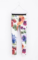Zara Trf Collection White Tropical Floral Black Elastic Waist Leggings Stretchy - £93.39 GBP