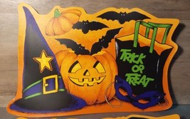 Vintage Halloween Vinyl Placemats 2 Pc Witch Hat Jack-o-lantern Bats 18x... - $16.70