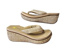 Womens Volatile Island Platform Wedge Flip-Flop Sandals Natural Raffia Tan Sz 7 - £17.46 GBP