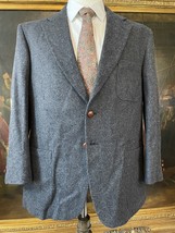 VTG Stafford 42S Gray Tweed Lambswool Elbow Patch Leather Wrapped 2Btn Blazer - $68.49