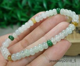 Certified Icy White+Green+Yellow 100% Natural A Jadeite jade Beads Bracelet 手链 - £136.15 GBP