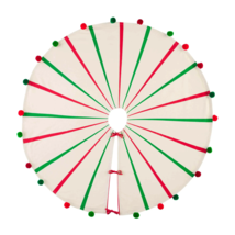 Mud Pie Pom Pom Christmas Tree Skirt 57” Diameter Red Green Canvas &amp; Bows - £34.91 GBP