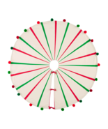 Mud Pie Pom Pom Christmas Tree Skirt 57” Diameter Red Green Canvas &amp; Bows - £35.61 GBP