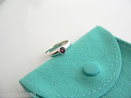 Tiffany &amp; Co Silver Pink Tourmaline Ring Round Gemstone Stacking Band Sz 7 Gift - £279.88 GBP