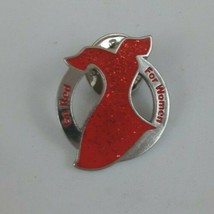 Vintage Go Red For Women Red Glittery Heart Awareness In Gold Tone Circle  Pin - £5.05 GBP