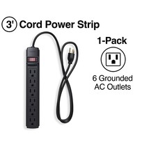 Staples 3' Cord 6-Outlet Power Strip Black (22148) 398790 - $28.99