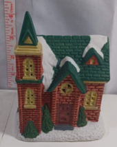 Small red brick Ceramic Christmas church with green roof very good - £4.75 GBP