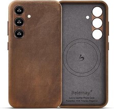 Belemay Top Grain Vintage Leather Case for Samsung Galaxy S24 - Metal Buttons - £18.73 GBP