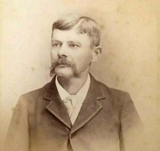 Cabinet Card Photo Handsome Man Large Horseshoe Mustache Columbia Studio NY - $43.51