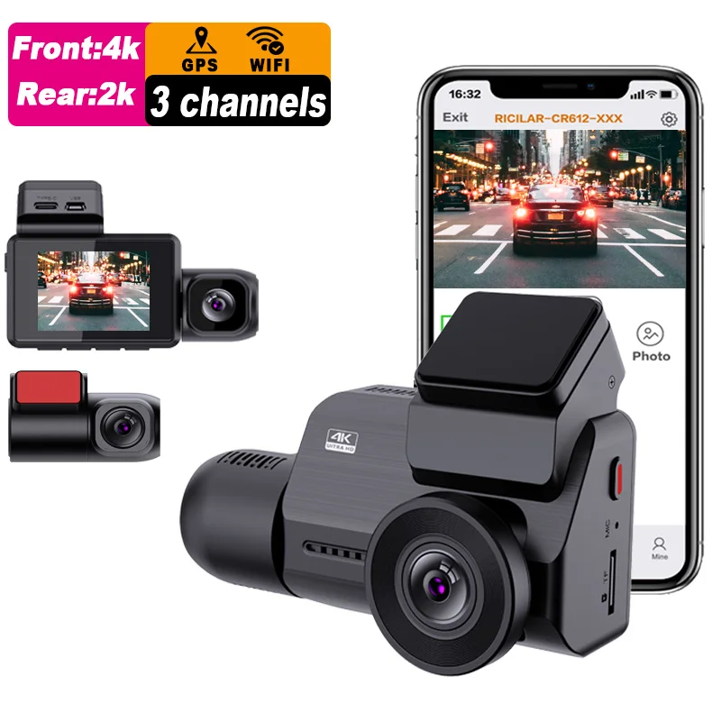 2.0 Inch Mini 4k Wifi Gps 3 Channel Night Vision Dash Cam Front and Rear and - £238.21 GBP