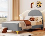 Twin Size Velvet Upholstered Platform Bed With Classic Semi-Circle Shape... - $264.99