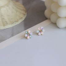 S925 needle gradient color Japanese and Korean crystal petal earrings sweet simp - £6.50 GBP