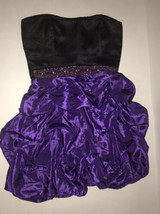 Trixxi Junior Sweatheart Ruffled Midi Black Purple Sequin Bubble hem Satin dress - £8.70 GBP
